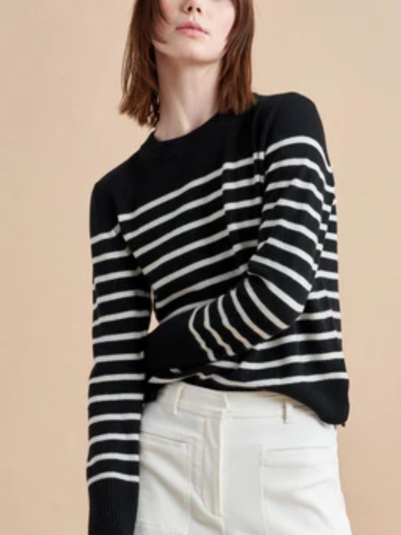Express Black And White Striped Crewneck Sweater